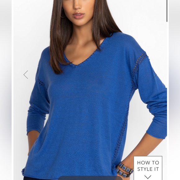 Johnny Was THE LIGHTWEIGHT CLASSIC WHIPSTITCH PULLOVER Silk/ Linen Electric Blue - Picture 4 of 13